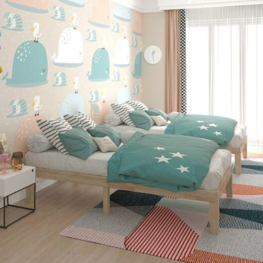 Twin Size 14 Inch Wooden Slats Bed Mattress Frame-Natural - Color: Natural D681-HW63258NA
