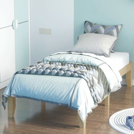 Twin Size 14 Inch Wooden Slats Bed Mattress Frame-Natural - Color: Natural D681-HW63258NA