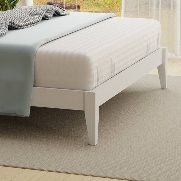 King Traditional Solid Oak Wooden Platform Bed Frame with Headboard in White Q280-WHWA1959