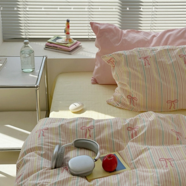Pattern: Color Stripes Bow, Size Specification: 1.2m flat sheet - Pure Cotton All Cotton Striped So Q119-CJCS240679601AZ