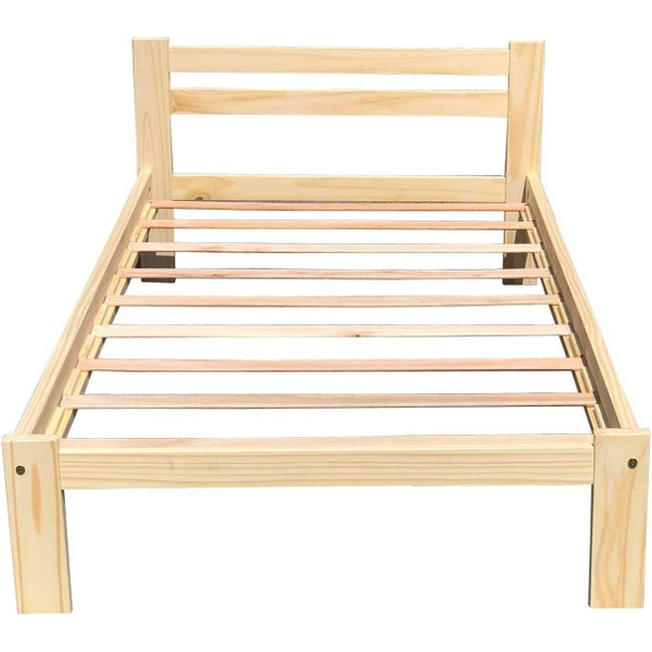 Twin size Unfinished Solid Pine Wood Platform Bed Frame with Slatted Headboard Q280-TAWUPB1192857
