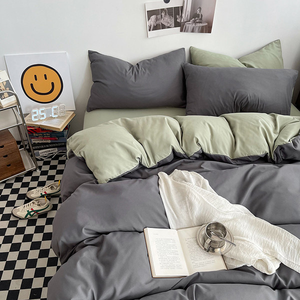 Pattern: Dark Gray Matcha, Size Specification: 2M Flat Sheet - Simple Colorblock All-matching Washe Q119-CJCS211838251YB