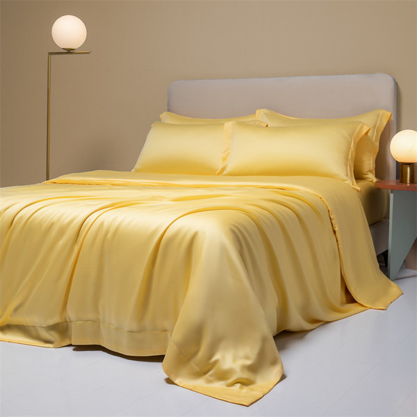 Pattern: Miyou Yellow, Size Specification: 2.0 bed flat sheet 4 pieces - 200 Luxury Lenzing Tencel  Q119-CJCS246325446TG