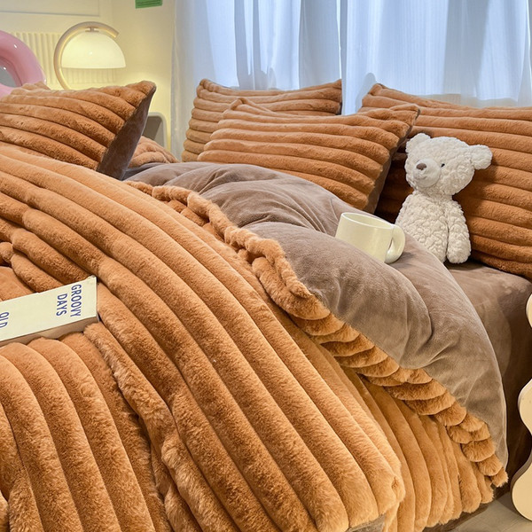 Color: Gingerbread, Bedding Size: 1.5M fitted sheet - High-end Dehaired Angora Milk Fiber Bed Thick Q119-CJCS254702823WD