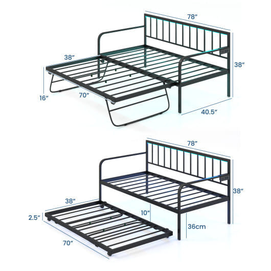 Twin Daybed with Charging Station and LED Lights-Black - Color: Black - Size: Twin Size D681-HU10700DK