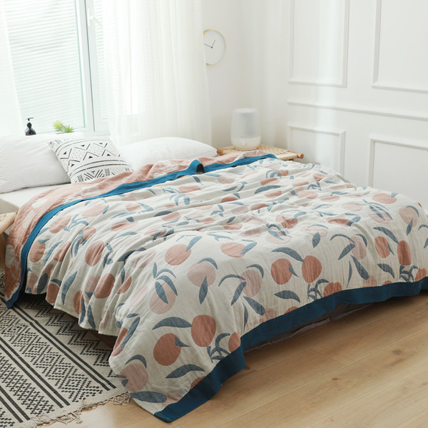 Pattern: Orange Blue, Size Specification: 150x200cm - Summer Pure Cotton Four-layer Gauze Single Do Q119-CJYD244001405EV