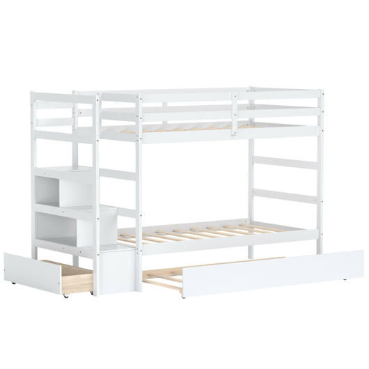 Twin Over Twin Bunk Bed with Storage Shelf and Drawer-Dark Brown B593-HU10041+
