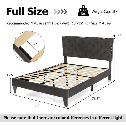 Full/Queen Size Upholstered Platform Bed with Tufted Headboard-Full Size - Color: Gray - Size: Full D681-HU10346GR-F
