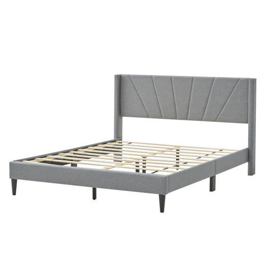 Twin/Queen Bed Frame with Linen Upholstered Wingback Headboard-Twin Size B593-HU10730GR