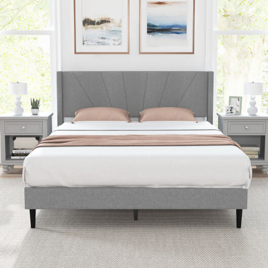 Twin/Queen Bed Frame with Linen Upholstered Wingback Headboard-Twin Size B593-HU10730GR