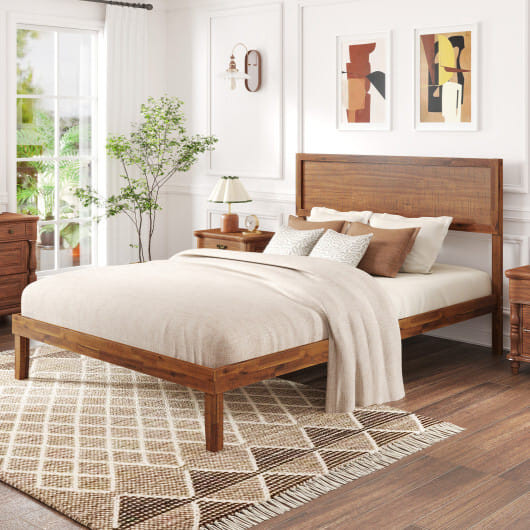 Twin/Full/Queen Size Bed Frame with Headboard and Wooden Slats Support-Full Size - Color: Walnut -  D681-HU10858WN-F