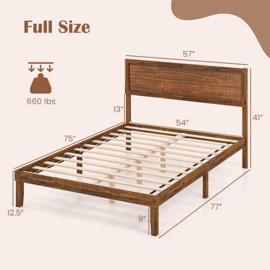 Twin/Full/Queen Size Bed Frame with Headboard and Wooden Slats Support-Full Size - Color: Walnut -  D681-HU10858WN-F