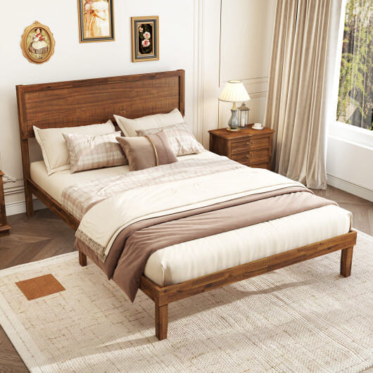 Twin/Full/Queen Size Bed Frame with Headboard and Wooden Slats Support-Full Size - Color: Walnut -  D681-HU10858WN-F