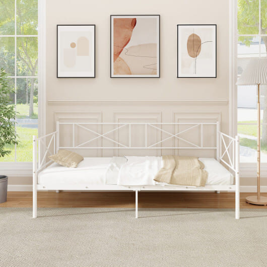 Twin Size Platform Bed with Heavy-duty Metal Slat Support-Black B593-HU10776