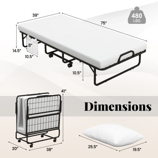 Twin Folding Bed with 4-Inch Memory Foam Mattress and Pillow for Ultimate Comfort B593-SoftHU10829