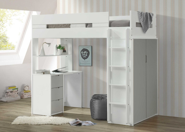 White And Gray Twin Loft Bed And Desk N270-318775