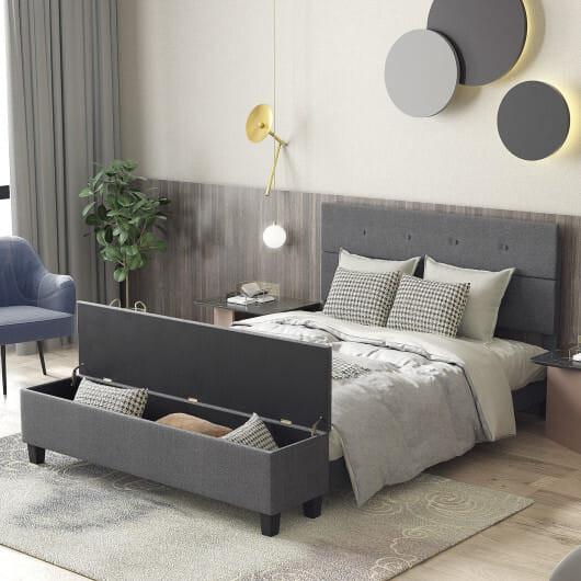 Twin/Full/Queen Upholstered Bed Frame with Ottoman Storage-Full Size B593-HU10439GR