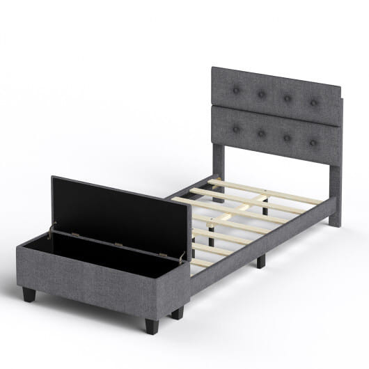Twin/Full/Queen Upholstered Bed Frame with Ottoman Storage-Full Size B593-HU10439GR