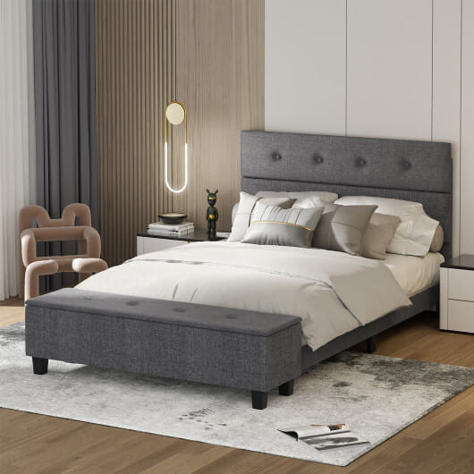 Twin/Full/Queen Upholstered Bed Frame with Ottoman Storage-Full Size B593-HU10439GR