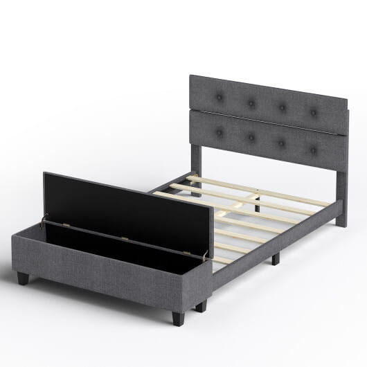 Twin/Full/Queen Upholstered Bed Frame with Ottoman Storage-Full Size B593-HU10439GR
