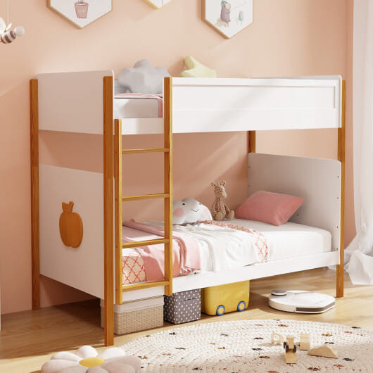 Twin Over Twin Bunk Bed with Integrated Ladder and Safety Guardrails-Twin Size B593-HU10687WH+