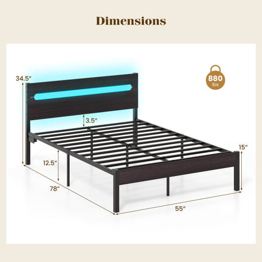 Heavy-Duty Metal Slats Support Bed Platform with Charging Station-Walunt B593-HU11120US