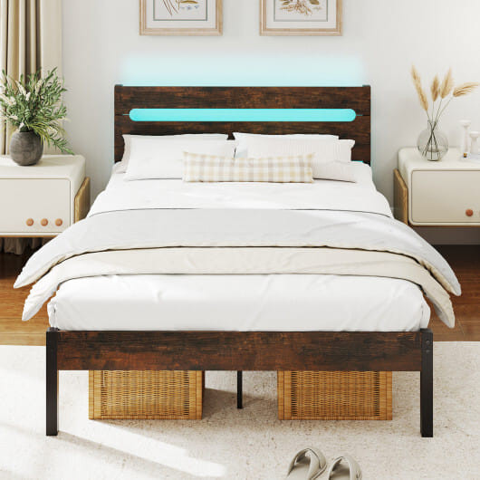 Heavy-Duty Metal Slats Support Bed Platform with Charging Station-Walunt B593-HU11120US