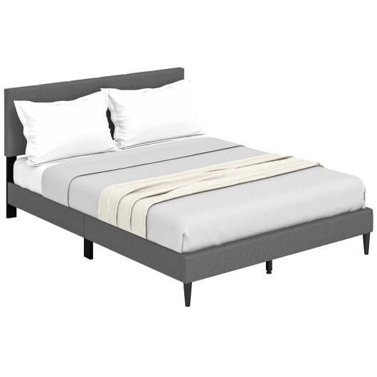 Queen Size Upholstered Platform Bed with Button Tufted Headboard-Gray - Color: Gray D681-HU10569GR-Q