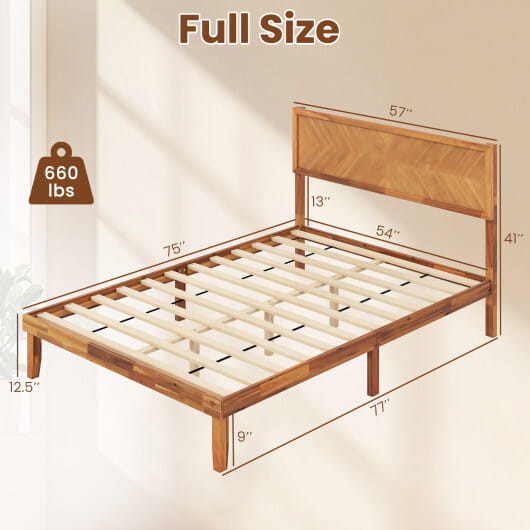 Twin/Full/Queen Size Bed Frame with Headboard and Storage Space-Full Size - Color: Natural - Size:  D681-HU10859NA-F