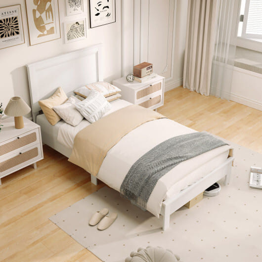 Twin Size Wooden Bed Frame with Headboard and Slat Support-White B593-HU10900-T
