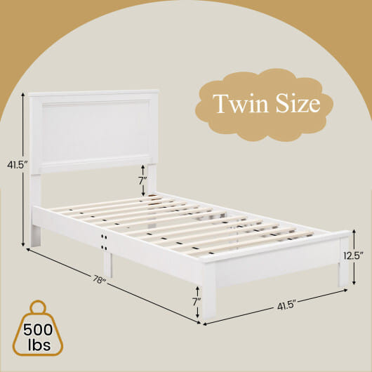 Twin Size Wooden Bed Frame with Headboard and Slat Support-White B593-HU10900-T