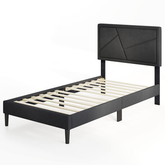 Twin/Full/Queen Size Upholstered Platform Bed Frame with High Headboard-Twin - Color: Gray - Size:  D681-HU10905GR-T