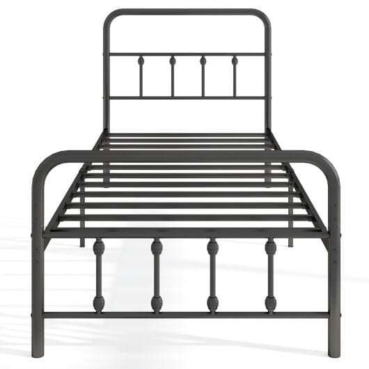 Bed Frame with Headboard and Under Bed Storage Black-Twin Size - Color: Black - Size: Twin Size D681-HU10840DK-T