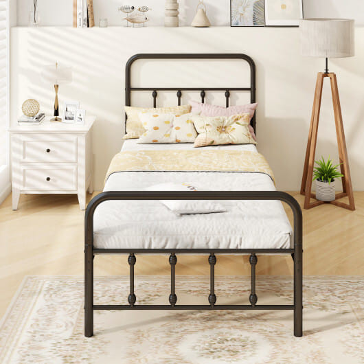 Bed Frame with Headboard and Under Bed Storage Black-Twin Size - Color: Black - Size: Twin Size D681-HU10840DK-T