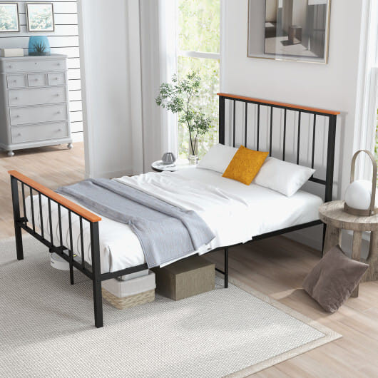 Bed Frame with Headboard and Footboard-Full Size - Color: Black - Size: Full Size D681-HU10460DK-F