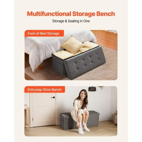 Foldable Storage Ottoman Bench, End of Bed Bench with Side Bags, Folding Upholstered Storage Chest  E415-BYWSZYKZDK40FW7EP001V0