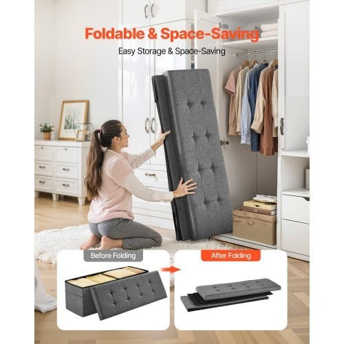Foldable Storage Ottoman Bench, End of Bed Bench with Side Bags, Folding Upholstered Storage Chest  E415-BYWSZYKZDK40FW7EP001V0