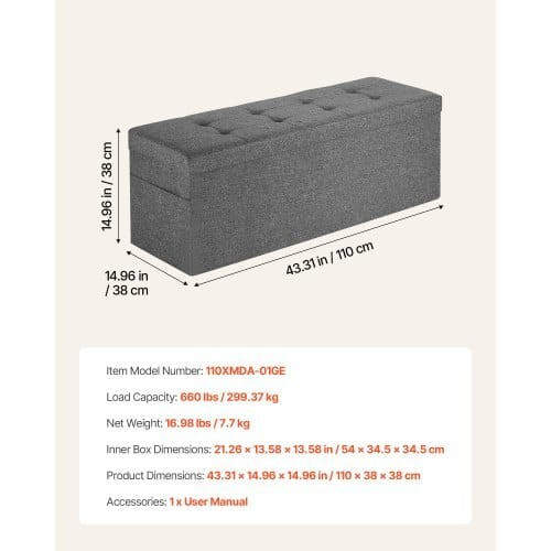 Foldable Storage Ottoman Bench, End of Bed Bench with Side Bags, Folding Upholstered Storage Chest  E415-BYWSZYKZDK40FW7EP001V0