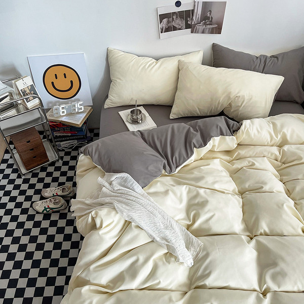 Pattern: Light Yellow Light Gray, Size Specification: 2.2M Flat Sheet - Simple Colorblock All-match Q119-CJCS211838236JQ