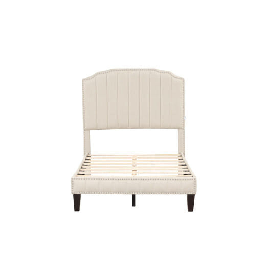 Heavy Duty Upholstered Bed Frame with Rivet Headboard-Full Size B593-HU10438BE