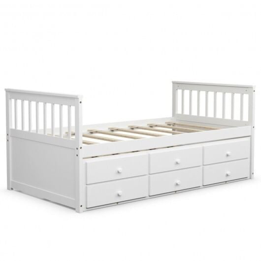 Twin Captain's Bed with Trundle and 3 Storage Drawers-White B593-HW67134+