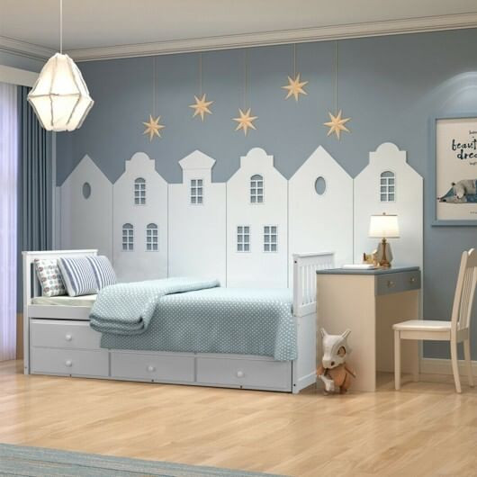 Twin Captain's Bed with Trundle and 3 Storage Drawers-White B593-HW67134+
