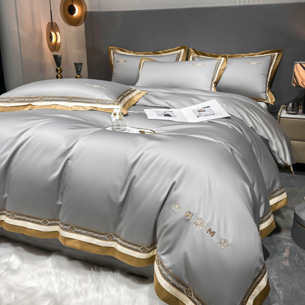 Pattern: White Silver Gray, Size Specification: 220x240 - All-cotton Light Luxury Four-piece Beddin Q119-CJCS255955505EV