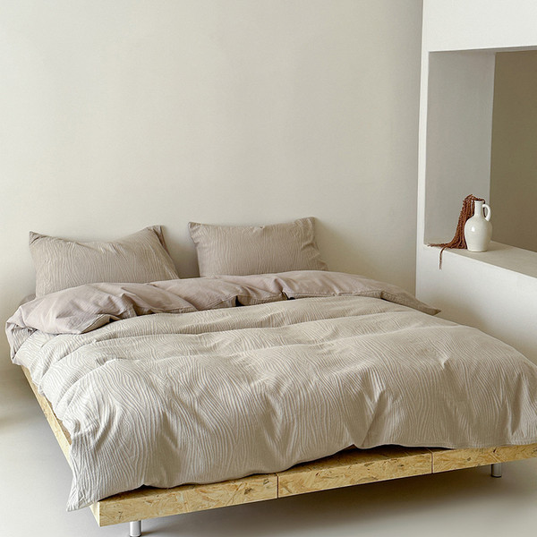 Pattern: Beige, Size Specification: 1.8m Fitted Sheet - Class A Cotton Texture Tree Pattern Four-pi Q119-CJCS254709917QJ