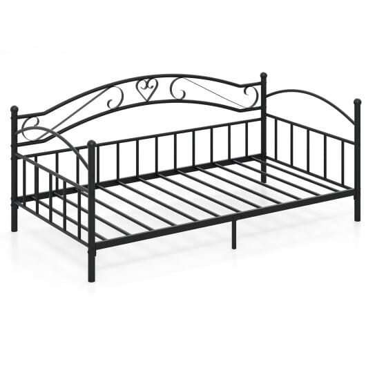 Twin Size Metal Daybed Frame with Headboard for Bedroom-Black B593-HU11050-T