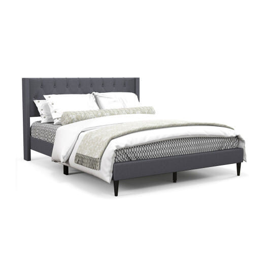 Queen Size Upholstered Platform Bed with Button Tufted Wingback Headboard-Gray B593-HU10570-Q