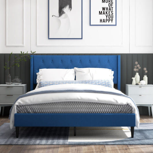 Queen Size Upholstered Platform Bed with Button Tufted Wingback Headboard-Gray B593-HU10570-Q