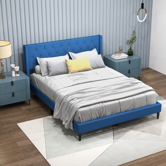 Queen Size Upholstered Platform Bed with Button Tufted Wingback Headboard-Gray B593-HU10570-Q