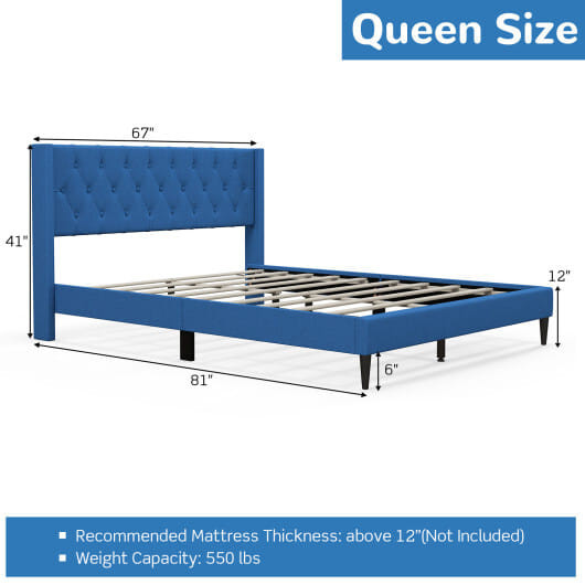 Queen Size Upholstered Platform Bed with Button Tufted Wingback Headboard-Gray B593-HU10570-Q