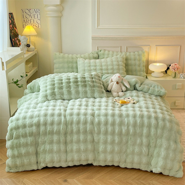 Color: Matcha green, Bedding Size: 1.5M fitted sheet - High-end Dehaired Angora Milk Fiber Bed Thic Q119-CJCS254702843QJ